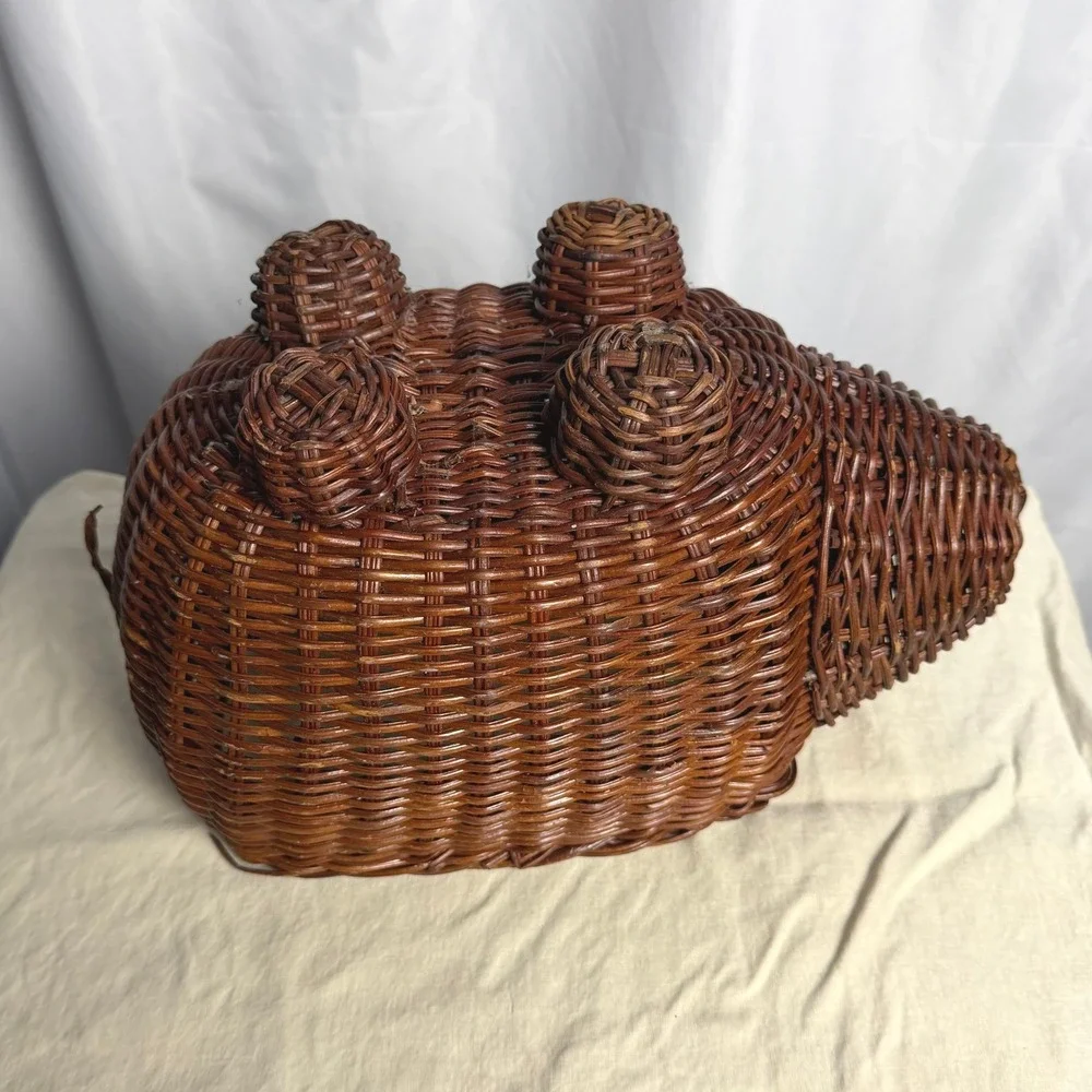 VTG Wicker Rattan Pig Basket Planter Bowl Folk Art Farmhouse Rustic Decor Gift